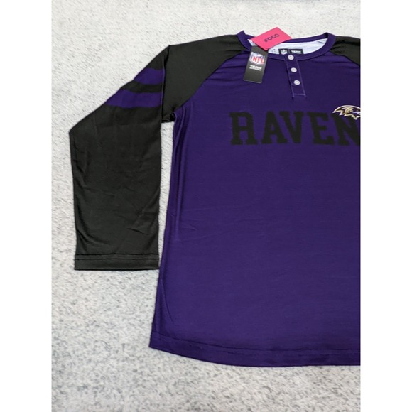 FOCO Baltimore Ravens Henley Shirt NFL Team Apparel Mens Medium Purple Black NWT - Picture 2 of 13